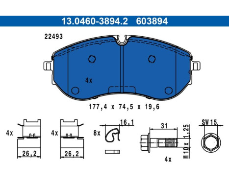 Brake pad set, disc brake 13.0460-3894.2 ATE