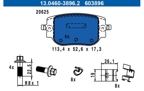Brake pad set, disc brake 13.0460-3896.2 ATE