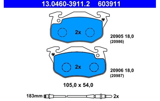 Brake Pad Set, disc brake 13.0460-3911.2 ATE, Image 2