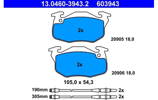 Brake Pad Set, disc brake 13.0460-3943.2 ATE