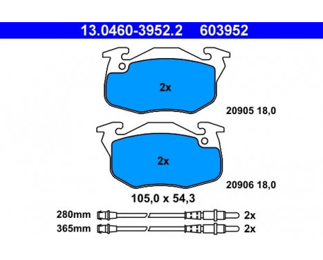 Brake Pad Set, disc brake 13.0460-3952.2 ATE