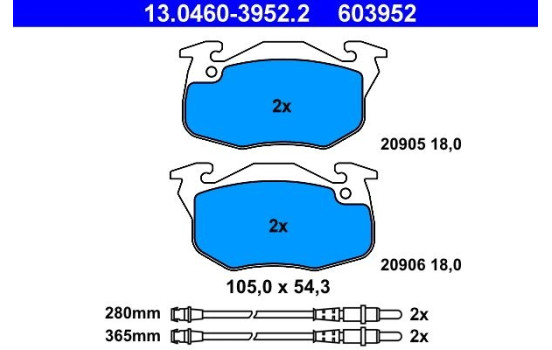 Brake Pad Set, disc brake 13.0460-3952.2 ATE