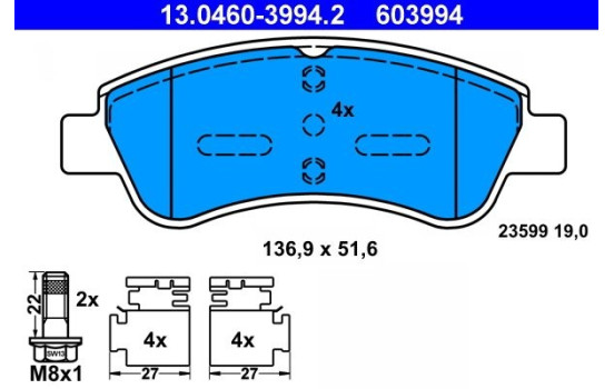 Brake Pad Set, disc brake 13.0460-3994.2 ATE, Image 2