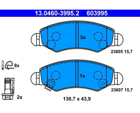 Brake Pad Set, disc brake 13.0460-3995.2 ATE, Image 2