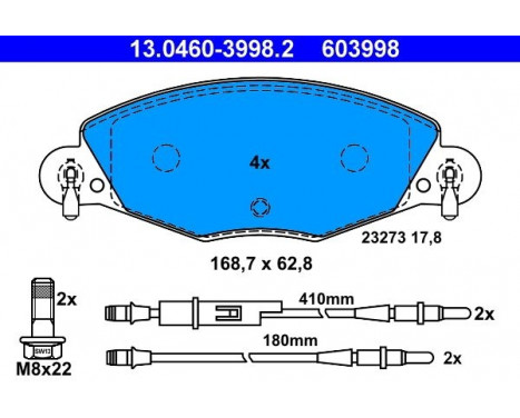 Brake Pad Set, disc brake 13.0460-3998.2 ATE, Image 2