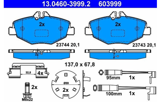 Brake Pad Set, disc brake 13.0460-3999.2 ATE, Image 2