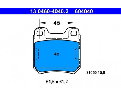 Brake Pad Set, disc brake 13.0460-4040.2 ATE, Image 2