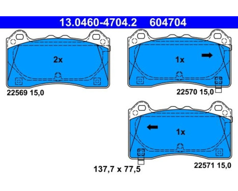 Brake pad set, disc brake 13.0460-4704.2 ATE