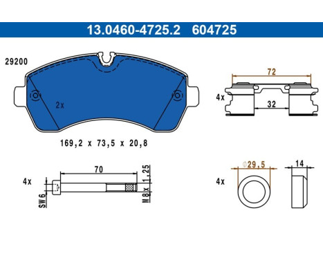 Brake pad set, disc brake 13.0460-4725.2 ATE