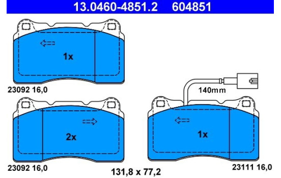 Brake Pad Set, disc brake 13.0460-4851.2 ATE, Image 2