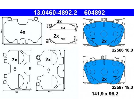 Brake Pad Set, disc brake 13.0460-4892.2 ATE