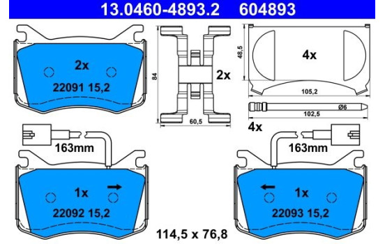Brake Pad Set, disc brake 13.0460-4893.2 ATE