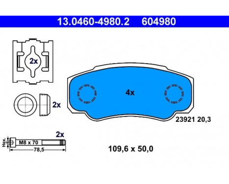 Brake Pad Set, disc brake 13.0460-4980.2 ATE, Image 2