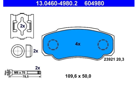 Brake Pad Set, disc brake 13.0460-4980.2 ATE, Image 2