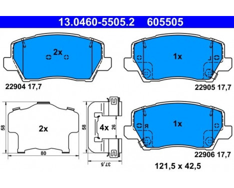 Brake Pad Set, disc brake 13.0460-5505.2 ATE