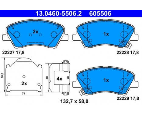 Brake pad set, disc brake 13.0460-5506.2 ATE