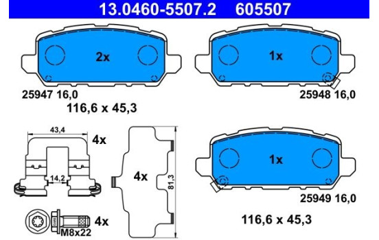 Brake Pad Set, disc brake 13.0460-5507.2 ATE