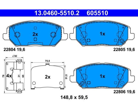 Brake pad set, disc brake 13.0460-5510.2 ATE