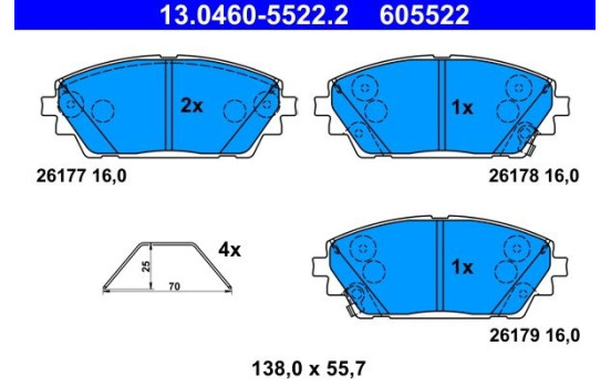 Brake pad set, disc brake 13.0460-5522.2 ATE