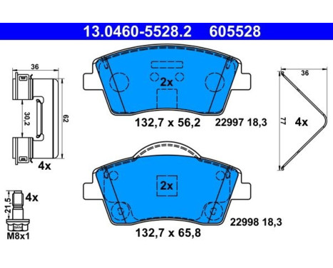 Brake pad set, disc brake 13.0460-5528.2 ATE