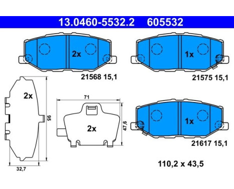 Brake pad set, disc brake 13.0460-5532.2 ATE