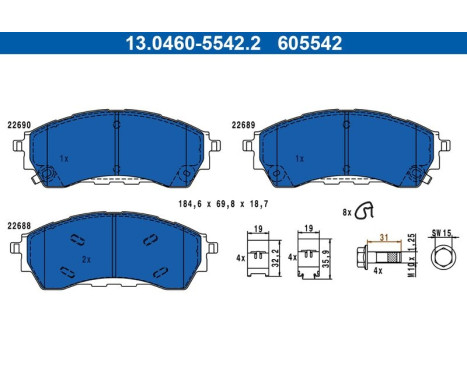 Brake pad set, disc brake 13.0460-5542.2 ATE