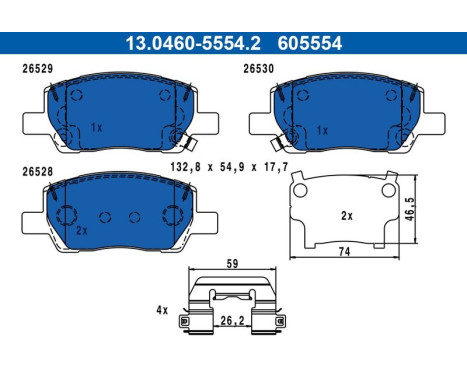 Brake pad set, disc brake 13.0460-5554.2 ATE