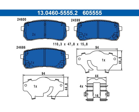 Brake pad set, disc brake 13.0460-5555.2 ATE