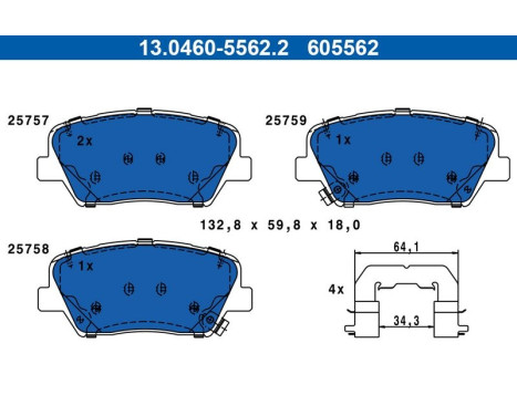 Brake pad set, disc brake 13.0460-5562.2 ATE