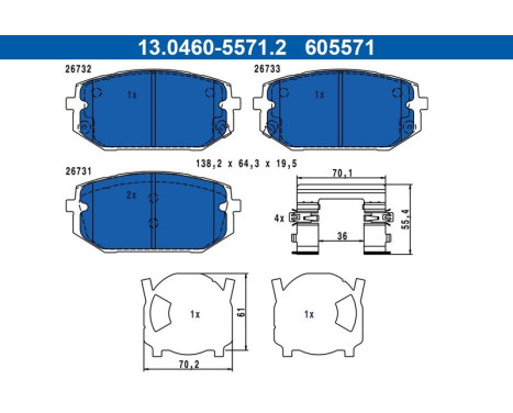 Brake pad set, disc brake 13.0460-5571.2 ATE