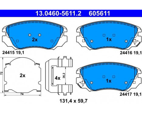 Brake Pad Set, disc brake 13.0460-5611.2 ATE, Image 2