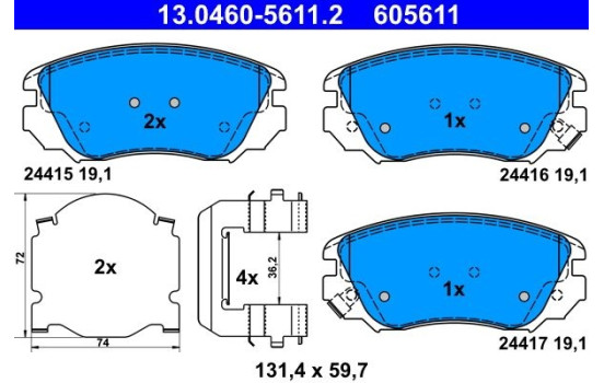 Brake Pad Set, disc brake 13.0460-5611.2 ATE, Image 2