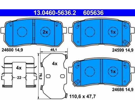 Brake Pad Set, disc brake 13.0460-5636.2 ATE, Image 2