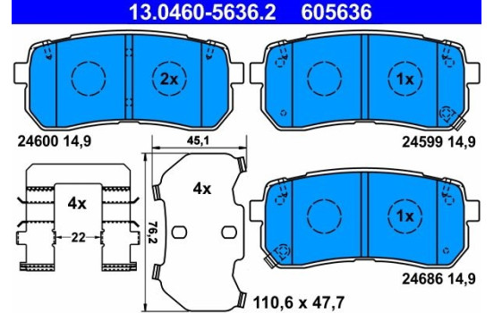Brake Pad Set, disc brake 13.0460-5636.2 ATE, Image 2