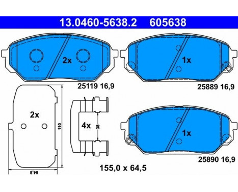 Brake Pad Set, disc brake 13.0460-5638.2 ATE, Image 2