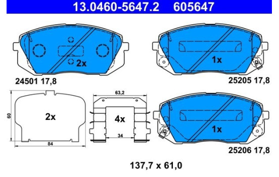 Brake Pad Set, disc brake 13.0460-5647.2 ATE, Image 2