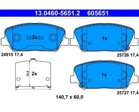 Brake Pad Set, disc brake 13.0460-5651.2 ATE, Image 2
