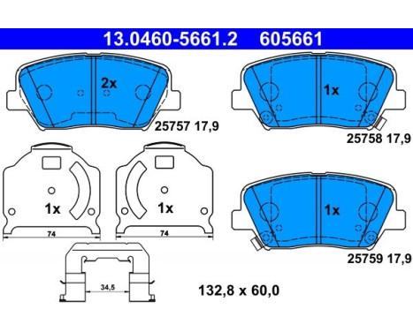 Brake Pad Set, disc brake 13.0460-5661.2 ATE