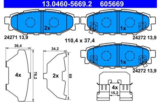 Brake Pad Set, disc brake 13.0460-5669.2 ATE, Image 2