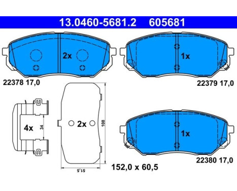 Brake Pad Set, disc brake 13.0460-5681.2 ATE