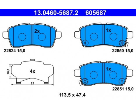 Brake Pad Set, disc brake 13.0460-5687.2 ATE