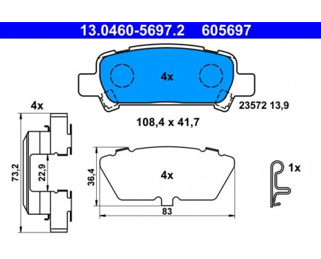 Brake Pad Set, disc brake 13.0460-5697.2 ATE