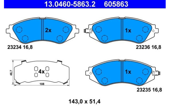 Brake Pad Set, disc brake 13.0460-5863.2 ATE, Image 3