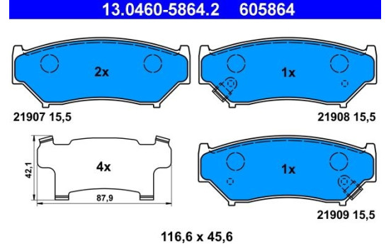 Brake Pad Set, disc brake 13.0460-5864.2 ATE, Image 2