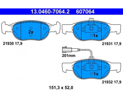 Brake Pad Set, disc brake 13.0460-7064.2 ATE, Image 2