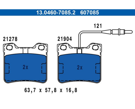 Brake Pad Set, disc brake 13.0460-7085.2 ATE, Image 2