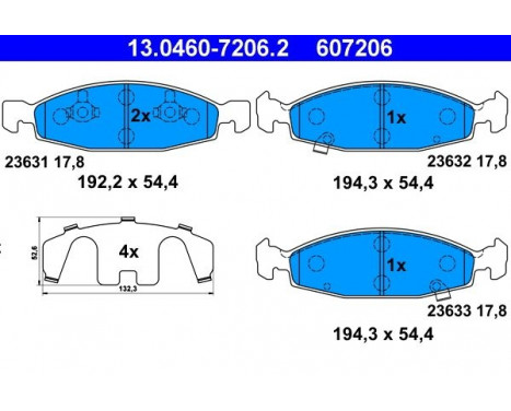 Brake Pad Set, disc brake 13.0460-7206.2 ATE, Image 2