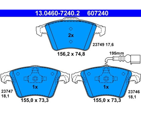 Brake Pad Set, disc brake 13.0460-7240.2 ATE, Image 2