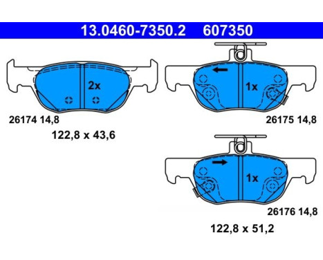 Brake pad set, disc brake 13.0460-7350.2 ATE