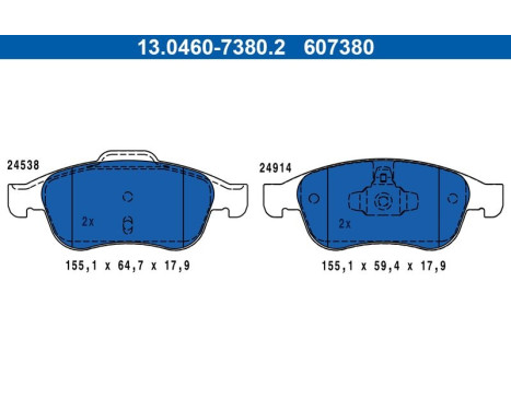 Brake pad set, disc brake 13.0460-7380.2 ATE